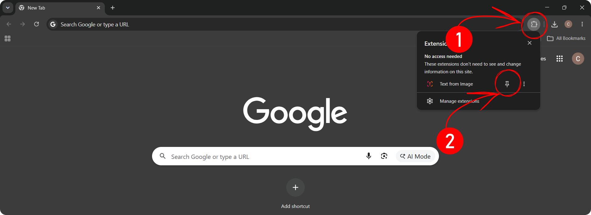 Browser toolbar with the Pin button highlighted